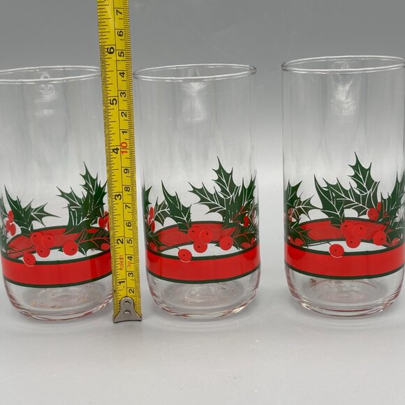 Vintage Christmas Glasses Libbey Holly & Berry Highball Tumblers (Set of 3) - Picture 5 of 5